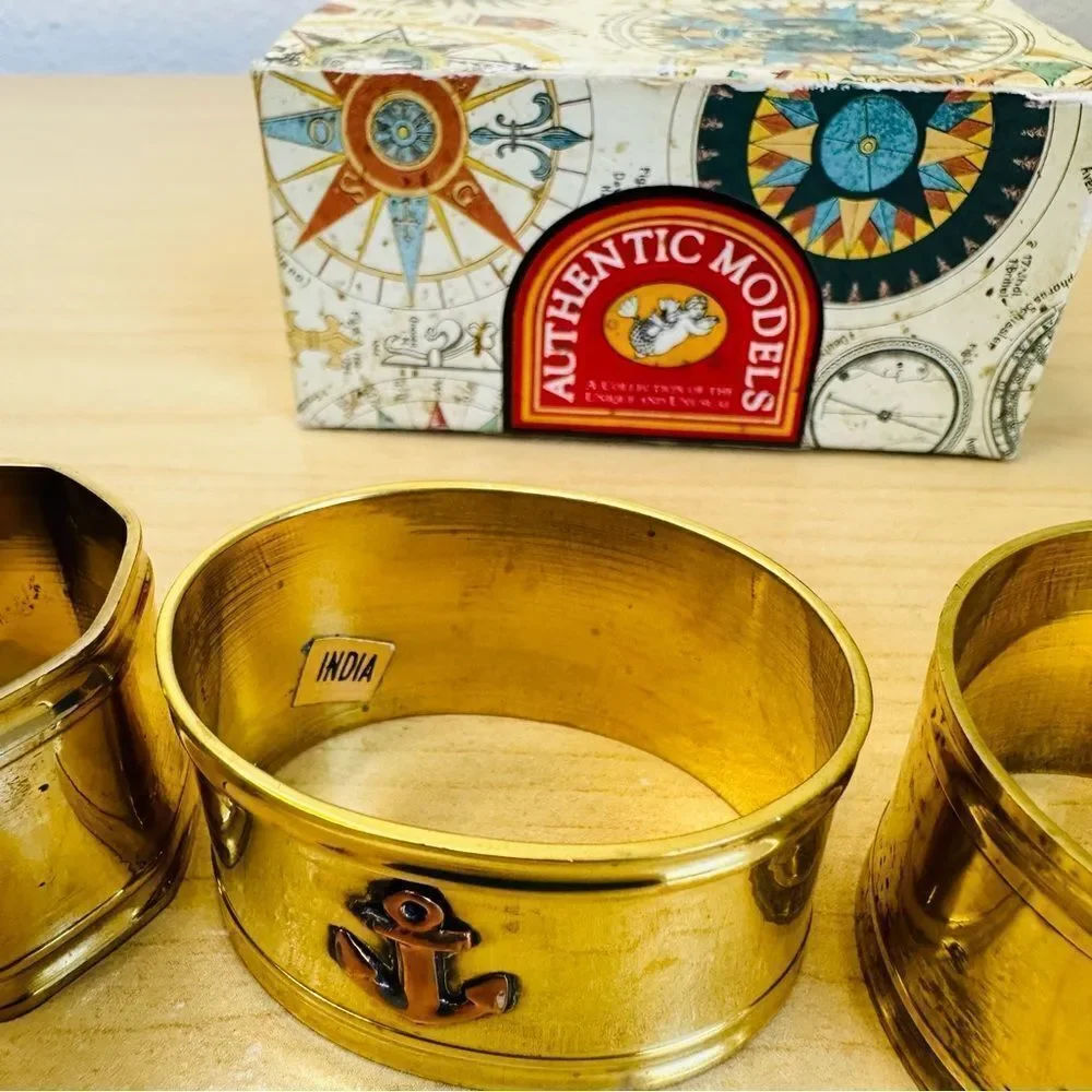 Brass Nautical Napkin Holders Vintage Anchor Set‎ of 4